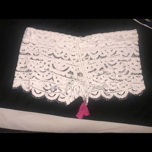 White sheer lace swim cover shorts